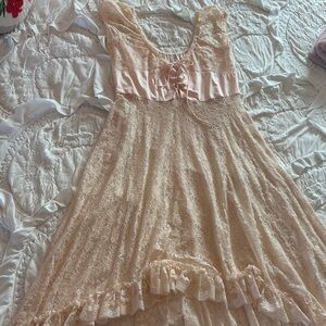 Free People Lace Midi Dress in Soft Beige